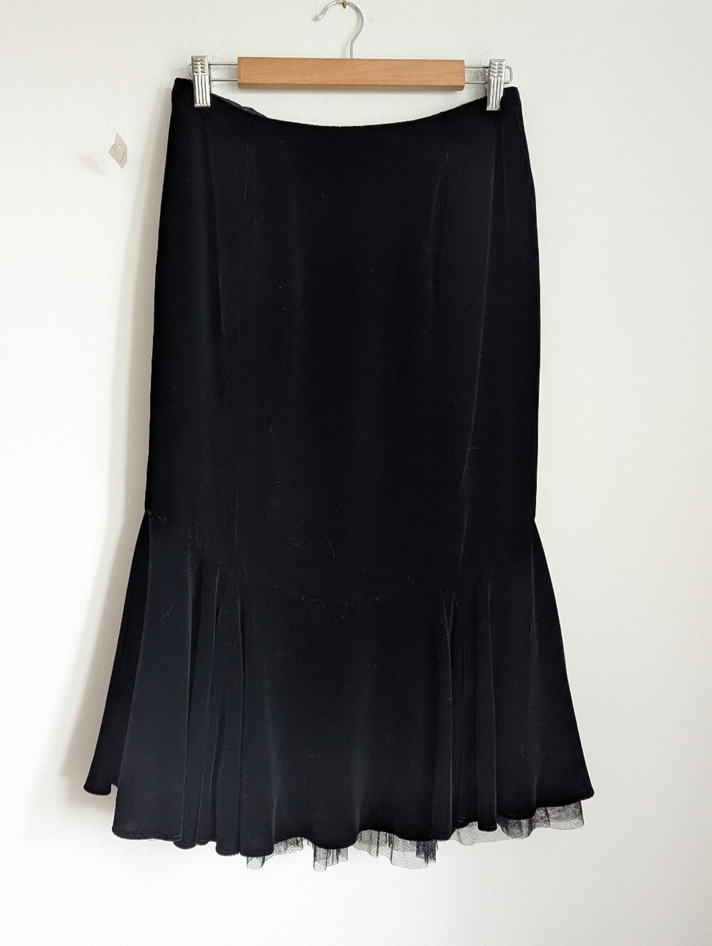 NWT Ralph Lauren Gothic Black Silk Velvet Mermaid Trumpet Flare Midi Skirt 4